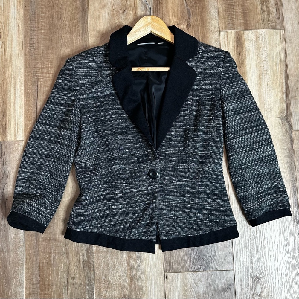 Nordstroms Halogen Tweed Black Grey Button Blazer Jacket Size S